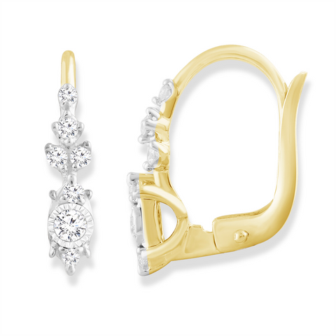 9ct Yellow Gold Off Set Diamond Earrings - alternate view