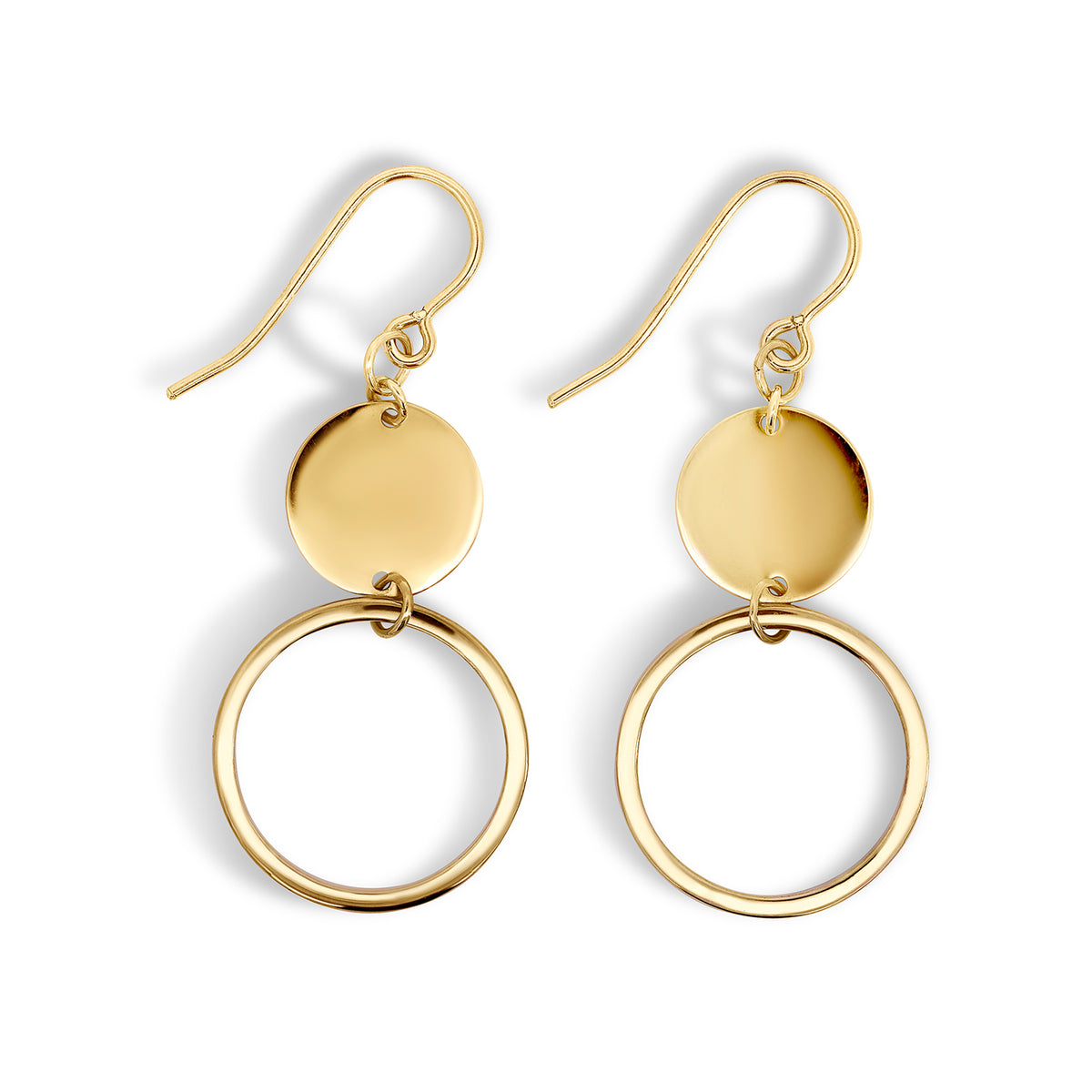 9ct Yellow Gold Double Circle Drop Earrings