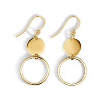 9ct Yellow Gold Double Circle Drop Earrings