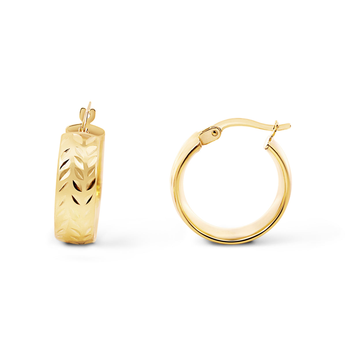 9ct Yellow Gold Silver Bonded Engraved Hoop Earrings