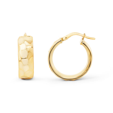 9ct Yellow Gold Silver Bonded Wide Hoop With Hammered Finish