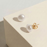 9ct Yellow Gold Button Pearl Studs