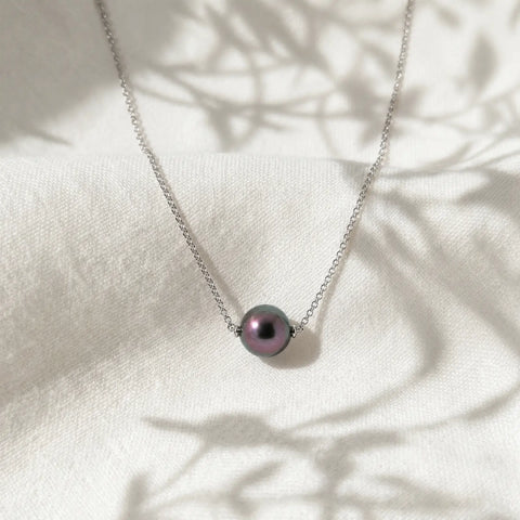 9ct White Gold Black Tahitian Pearl Necklace - alternate view