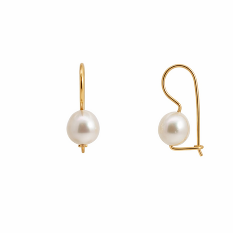 9ct Yellow Gold Freshwater Pearl Euro Ball Earrings