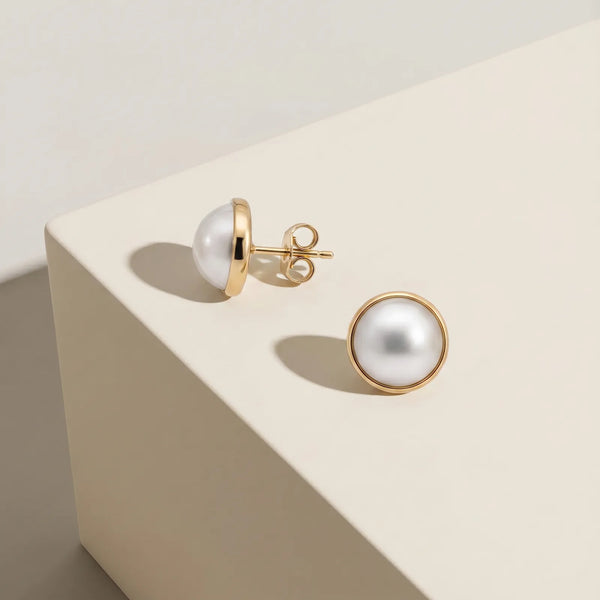 9ct Yellow Gold Mabe Pearl Earrings - alternate view