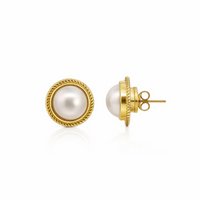 9ct Yellow Gold Round Mabe Pearl Earring