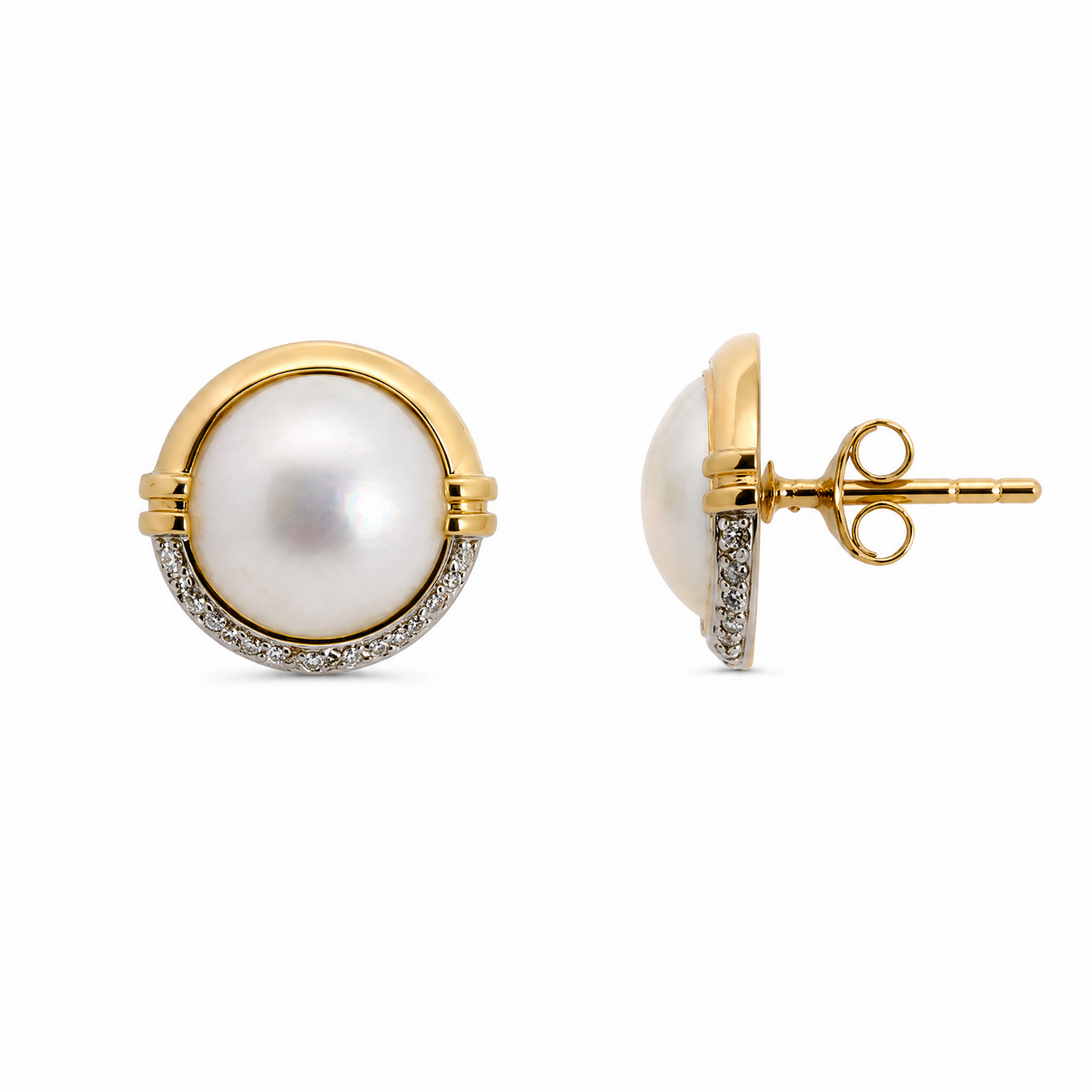9ct Yellow Gold Mabe Pearl And Diamond Earrings
