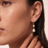 9ct Yellow Gold Double Pearl Drop Earrings