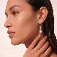 9ct Yellow Gold Double Pearl Drop Earrings