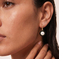 9ct Yellow Gold Pearl And Black Onyx Earrings