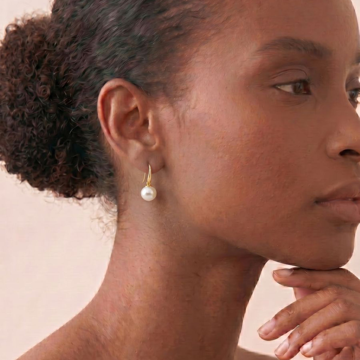 9ct Yellow Gold Button Pearl Hook Earrings