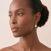9ct Yellow Gold Button Pearl Hook Earrings