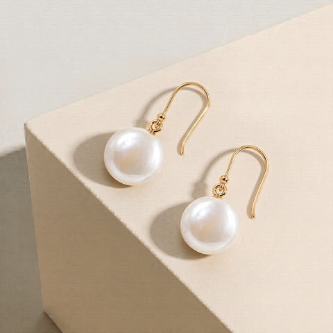 9ct Yellow Gold Coin Pearl Drop Earrings - alternate view