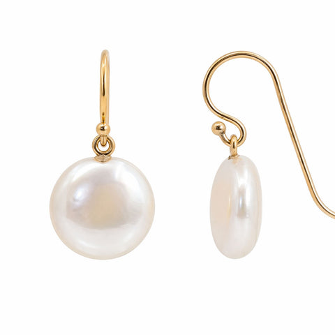 9ct Yellow Gold Coin Pearl Drop Earrings