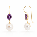 9ct Yellow Gold Freshwater Pearl & Amethyst Drop Earrings