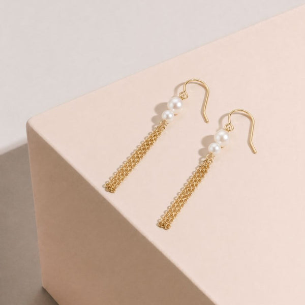 9ct Yellow Gold Double Freshwater Pearl Drop Earrings - alternate view