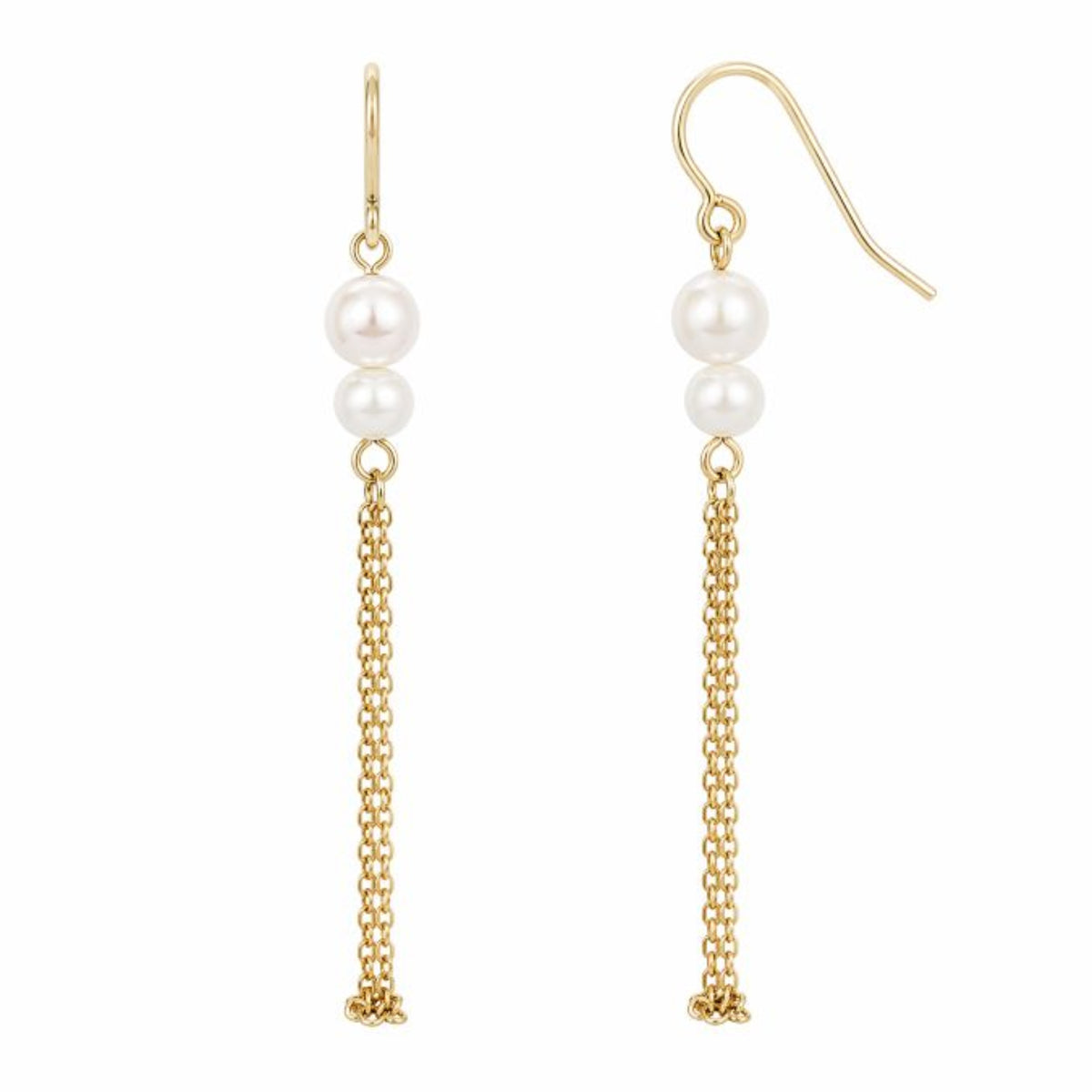 9ct Yellow Gold Double Freshwater Pearl Drop Earrings