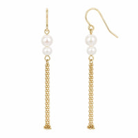 9ct Yellow Gold Double Freshwater Pearl Drop Earrings