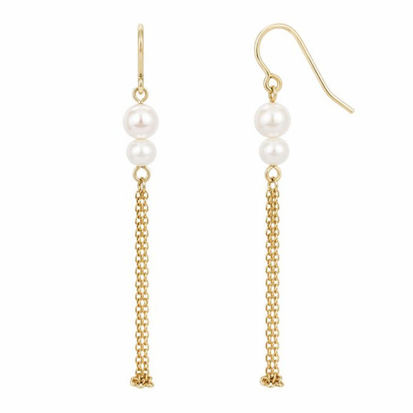 9ct Yellow Gold Double Freshwater Pearl Drop Earrings