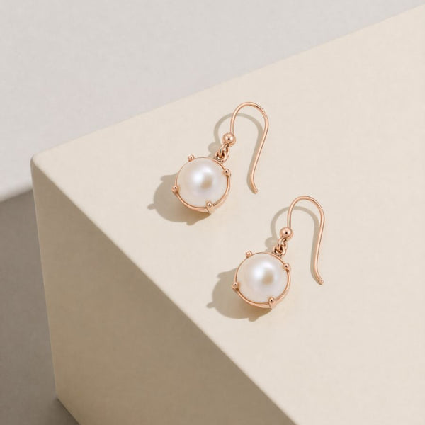 9ct Rose Gold Round Mabe Pearl Drop Earrings - alternate view