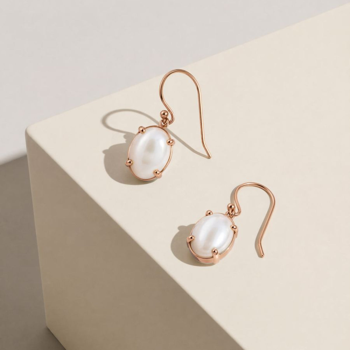 9ct Rose Gold Oval Mabe Pearl Drop Earrings