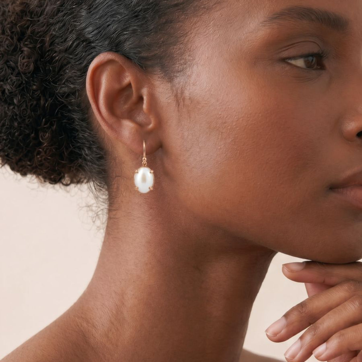 9ct Rose Gold Oval Mabe Pearl Drop Earrings