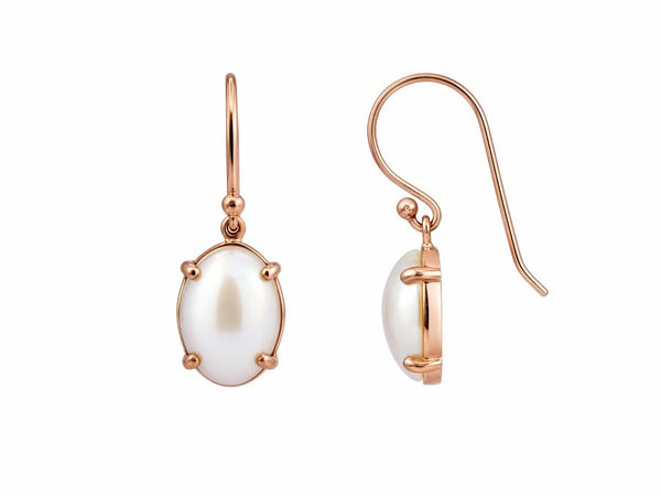 9ct Rose Gold Oval Mabe Pearl Drop Earrings