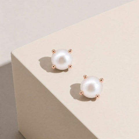 9ct Rose Gold Round Mabe Pearl Stud Earrings - alternate view