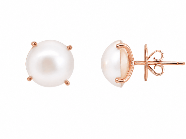 9ct Rose Gold Round Mabe Pearl Stud Earrings