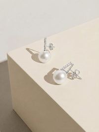 9ct White Gold Diamond & Pearl Stud Earrings