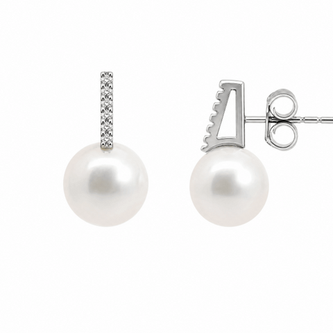 9ct White Gold Diamond & Pearl Stud Earrings
