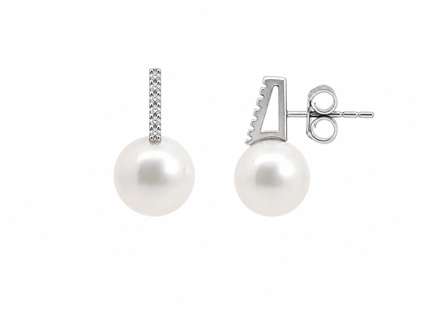 9ct White Gold Diamond & Pearl Stud Earrings