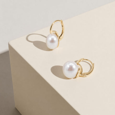 9ct Yellow Gold Button Pearl Earrings - alternate view