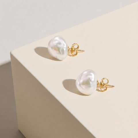 9ct Yellow Gold Keshi Pearl Stud Earrings - alternate view