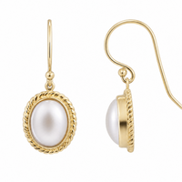 9ct Yellow Gold Oval Mabe Pearl Drop Earrings