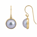 9ct Yellow Gold Round Grey Mabe Pearl Drop Earring