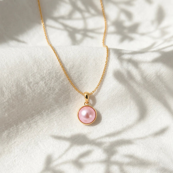 9ct Yellow Gold Round Bezel Set Pink Mabe Pearl Pendant - alternate view