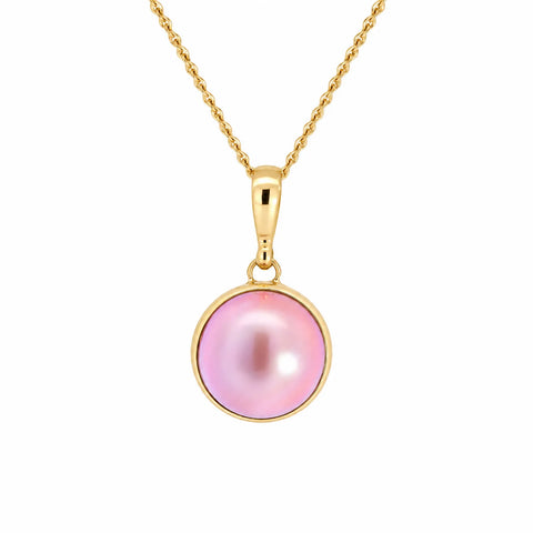 9ct Yellow Gold Round Bezel Set Pink Mabe Pearl Pendant