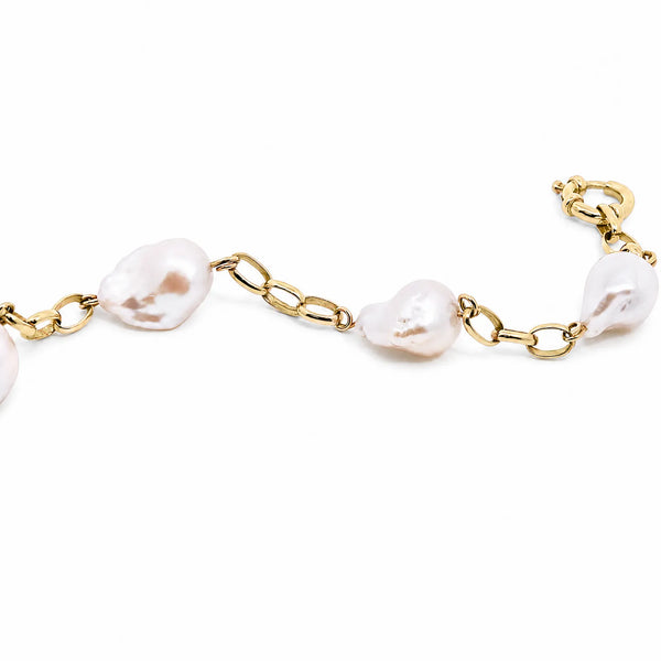 9ct Yellow Gold Belcher Bracelet With Stationed Baroque Pearls - alternate view