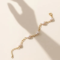 9ct Yellow Gold Belcher Bracelet With Stationed Baroque Pearls