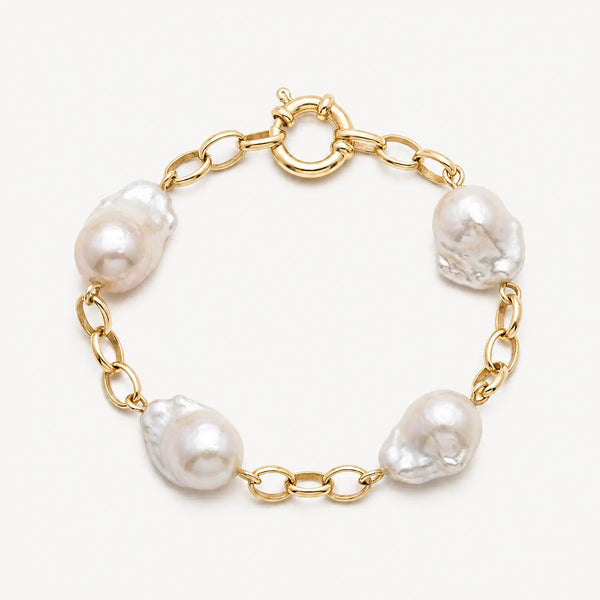 9ct Yellow Gold Belcher Bracelet With Stationed Baroque Pearls