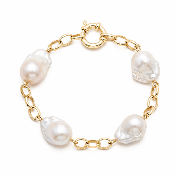 9ct Yellow Gold Belcher Bracelet With Stationed Baroque Pearls