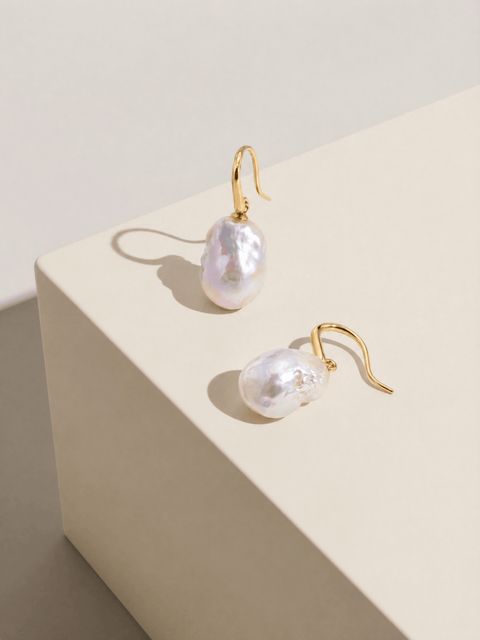 9ct Yellow Gold Freshwater Pearl Baroque Drop Earrings - alternate view