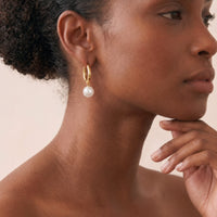 9ct Yellow Gold Hoops With Freshwater Pearl Drop