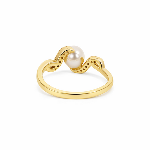 10ct Yellow Gold Pearl and Diamond Swirl Ring - alternate view