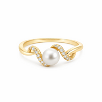 10ct Yellow Gold Pearl and Diamond Swirl Ring