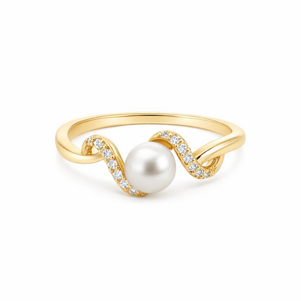 10ct Yellow Gold Pearl and Diamond Swirl Ring