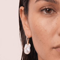 14ct Yellow Gold Baroque Pearl and Diamond Drop Earring