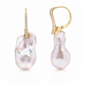 14ct Yellow Gold Baroque Pearl and Diamond Drop Earring