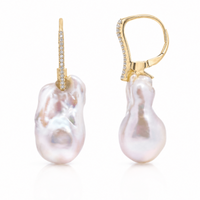 14ct Yellow Gold Baroque Pearl and Diamond Drop Earring